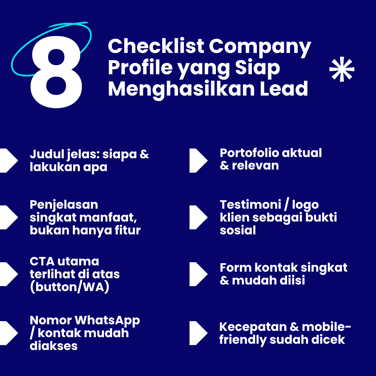 Checklist of key elements for a high-converting company profile website